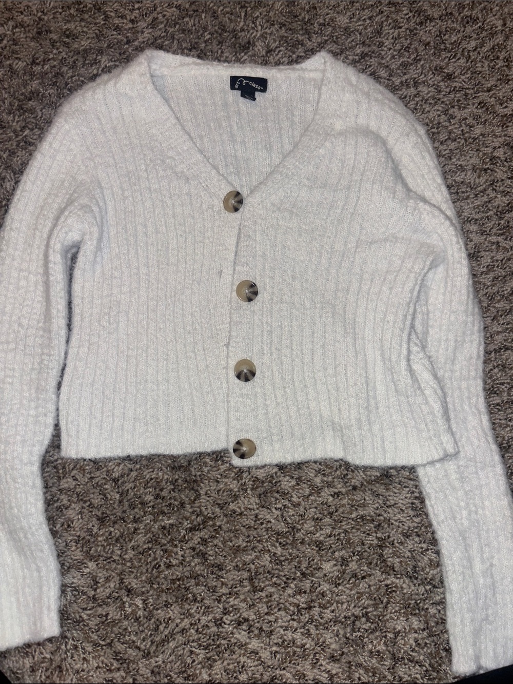 Cozy White Ribbed Button-Front girl’s Sweater